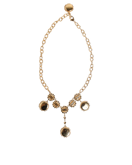 Dolce & Gabbana Gold Crystal Clock Pendant Statement Jewelry Necklace