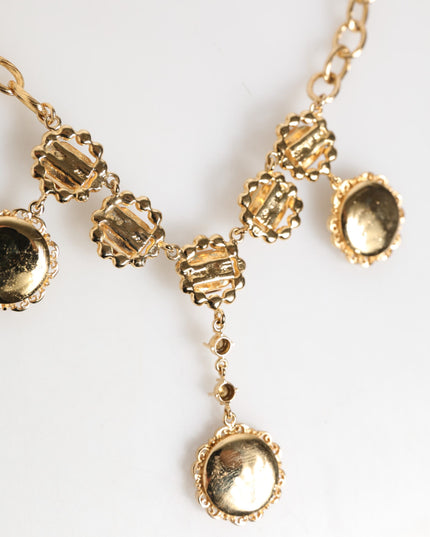 Dolce & Gabbana Gold Crystal Clock Pendant Statement Jewelry Necklace