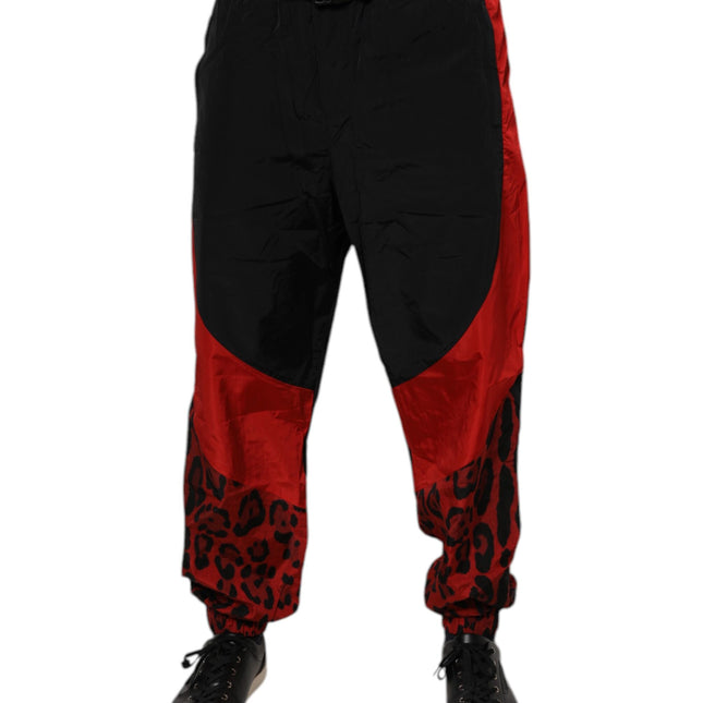Dolce & Gabbana Black Red Leopard Print Nylon Jogger Pants