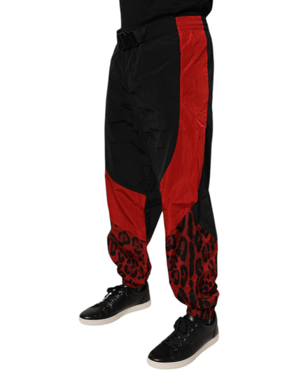 Dolce & Gabbana Black Red Leopard Print Nylon Jogger Pants
