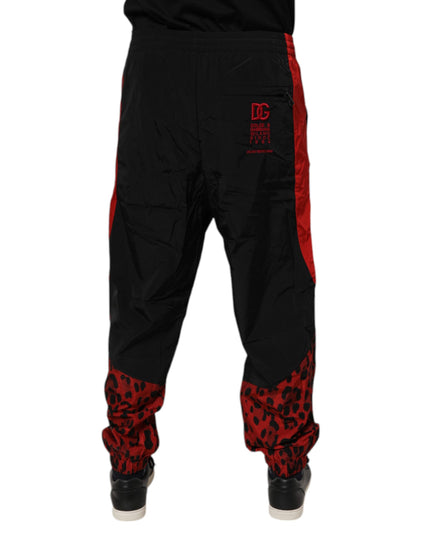 Dolce & Gabbana Black Red Leopard Print Nylon Jogger Pants