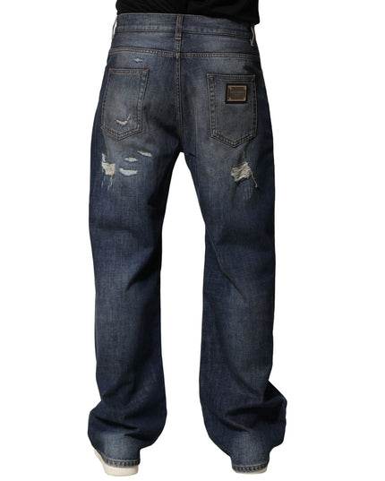 Dolce & Gabbana Blue Tattered Cotton Straight Men Denim Jeans