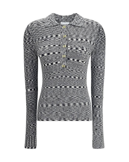 Ganni Black Viscose Polo Shirt