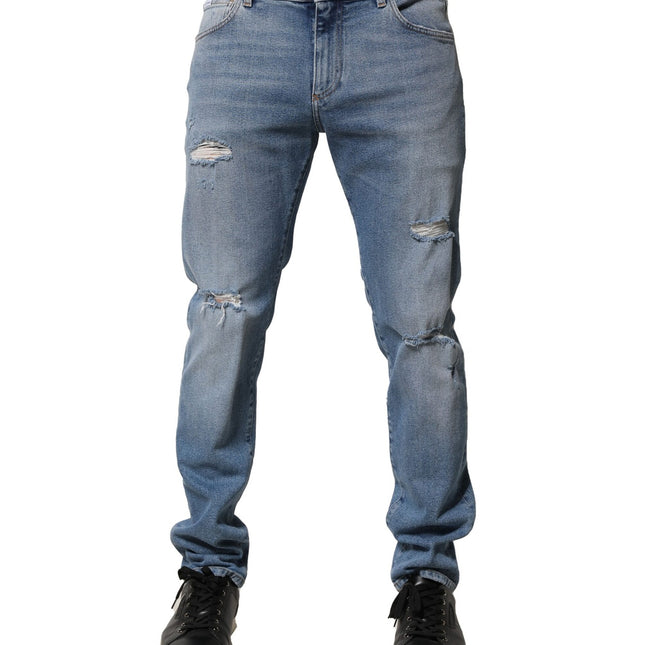 Dolce & Gabbana Blue Distressed Cotton Slim Men Denim Jeans