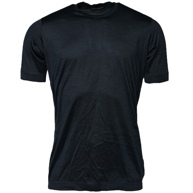 Dolce & Gabbana Blue Silk Crew Neck Short Sleeves Men T-Shirt