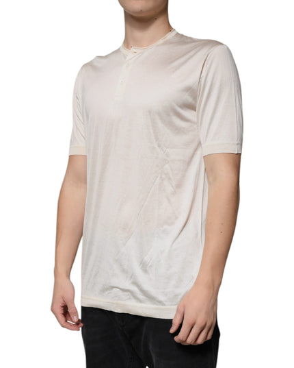 Dolce & Gabbana Off White Silk Henley Short Sleeves T-Shirt