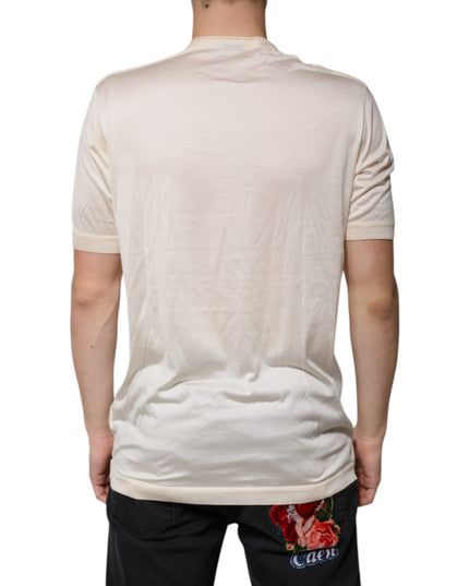 Dolce & Gabbana Off White Silk Henley Short Sleeves T-Shirt