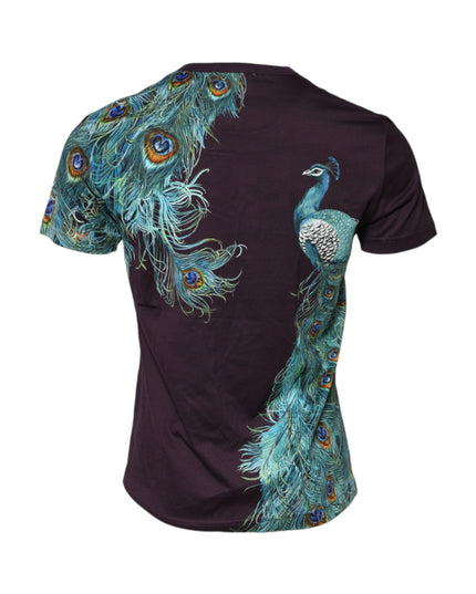 Dolce & Gabbana Violet Peacock Feather Men Crew Neck T-Shirt
