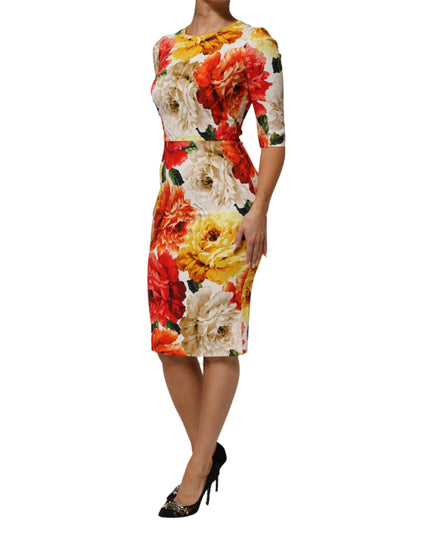 Dolce & Gabbana Multicolor Floral Print Viscose Sheath Dress