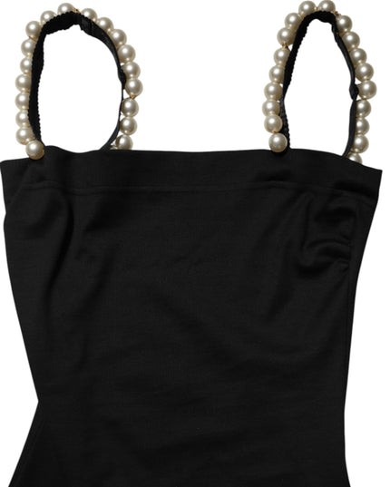 Dolce & Gabbana Black Faux Pearl Cotton Sheath Mini Dress