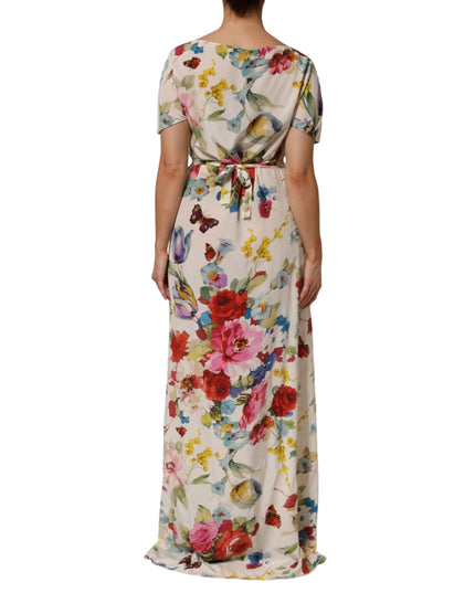 Dolce & Gabbana White Floral Print Silk Sheath LongGown Dress