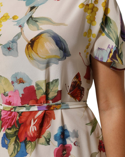 Dolce & Gabbana White Floral Print Silk Sheath LongGown Dress
