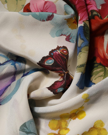 Dolce & Gabbana White Floral Print Silk Sheath LongGown Dress