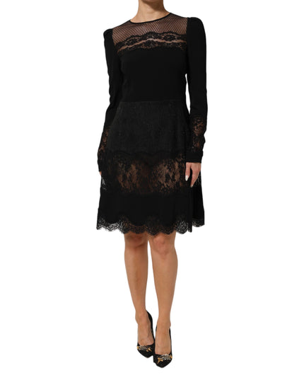 Dolce & Gabbana Black Floral Lace Trim Sheath A-line Dress