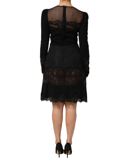 Dolce & Gabbana Black Floral Lace Trim Sheath A-line Dress