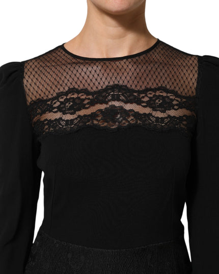 Dolce & Gabbana Black Floral Lace Trim Sheath A-line Dress