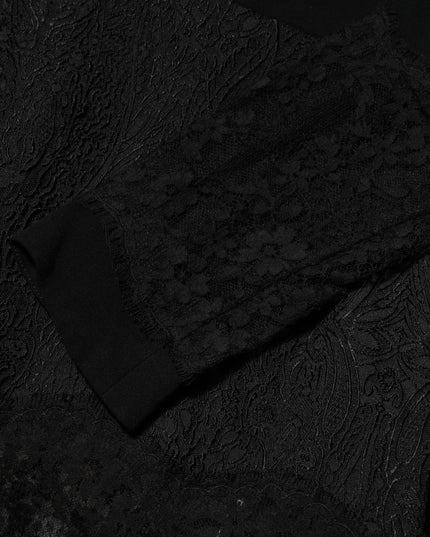 Dolce & Gabbana Black Floral Lace Trim Sheath A-line Dress