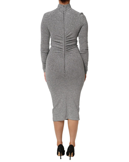 Dolce & Gabbana Gray Nylon Bodycon Sheath Long Sleeves Dress