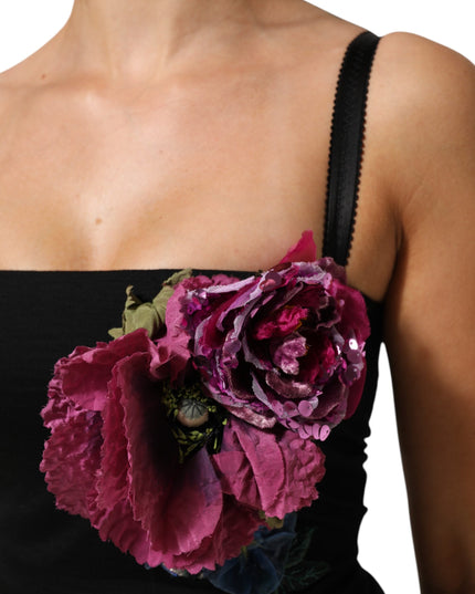 Dolce & Gabbana Black Flower Applqies Bodycon Sheath Dress