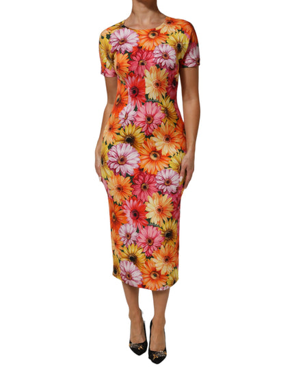 Dolce & Gabbana Multicolor Floral Print SilkSheath Midi Dress