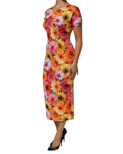 Dolce & Gabbana Multicolor Floral Print SilkSheath Midi Dress