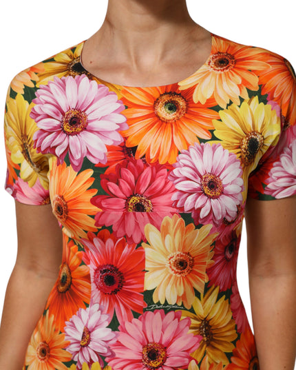 Dolce & Gabbana Multicolor Floral Print SilkSheath Midi Dress