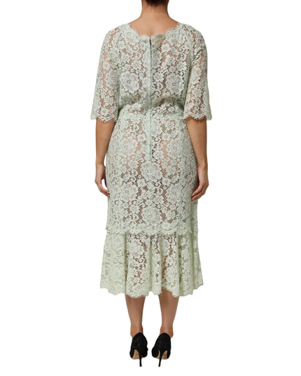 Dolce & Gabbana Mint Green Floral Lace Trim Midi Dress