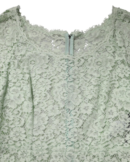 Dolce & Gabbana Mint Green Floral Lace Trim Midi Dress