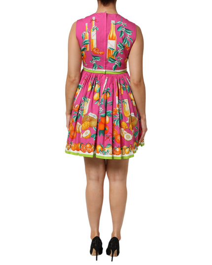 Dolce & Gabbana Pink Fruit Print A-line Mini Sleeveless Dress
