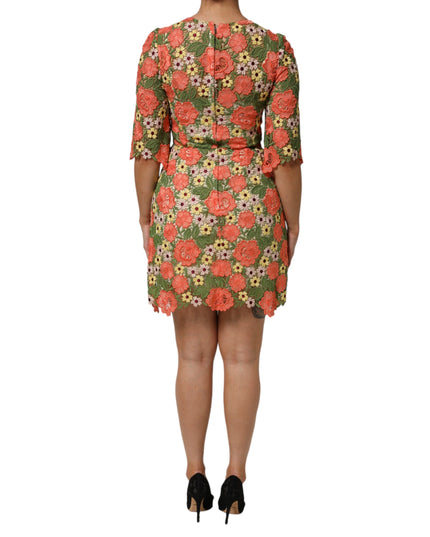 Dolce & Gabbana Multicolor Floral Embroidery Aline Mini Dress