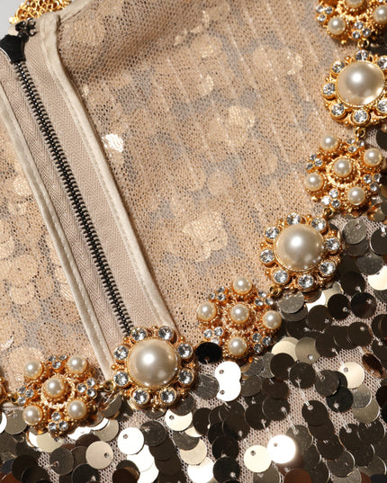 Dolce & Gabbana Gold Sequined Nylon A-line Sheath Mini Dress