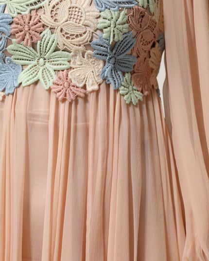 Dolce & Gabbana Pink Floral Embroidery Pleated A-line Dress