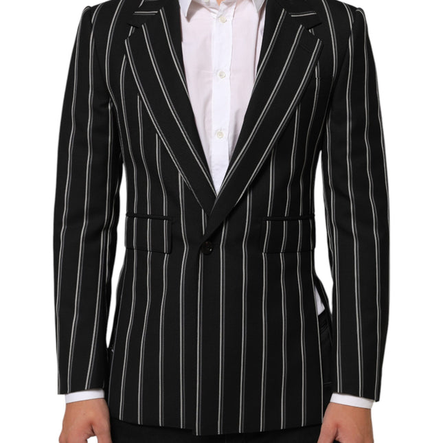 Dolce & Gabbana Black Stripes SICILIA 1 Button Suit Blazer