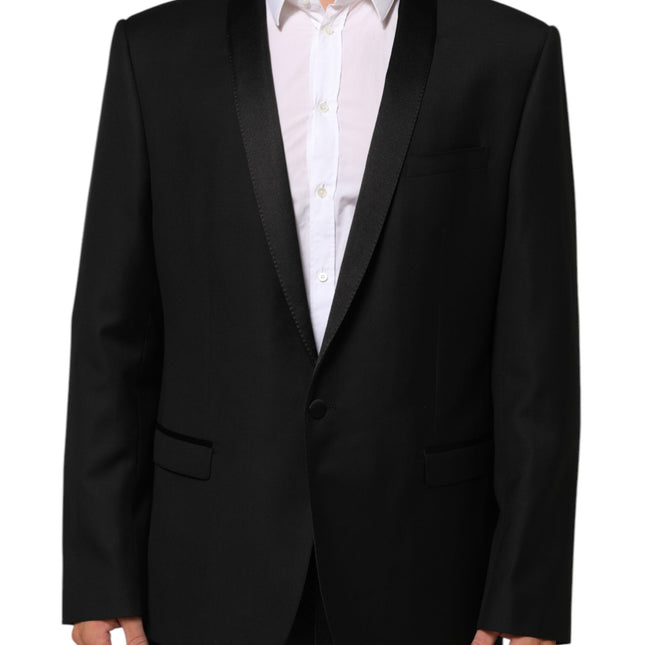 Dolce & Gabbana Black Wool GOLD 1 Button Men Suit Blazer