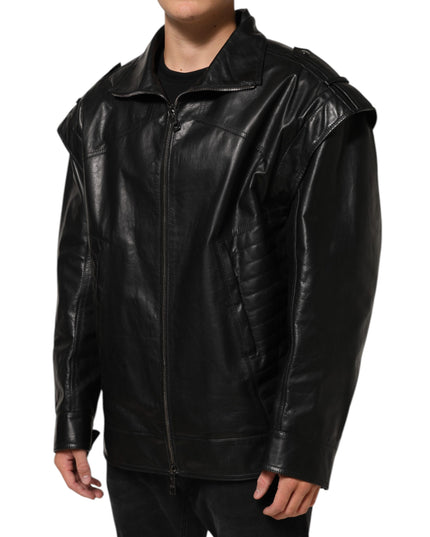 Dolce & Gabbana Black Leather Full Zip Biker Blouson Jacket