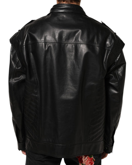 Dolce & Gabbana Black Leather Full Zip Biker Blouson Jacket