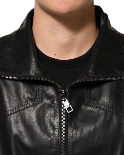 Dolce & Gabbana Black Leather Full Zip Biker Blouson Jacket