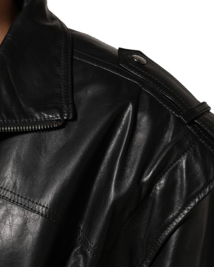 Dolce & Gabbana Black Leather Full Zip Biker Blouson Jacket