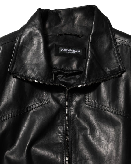 Dolce & Gabbana Black Leather Full Zip Biker Blouson Jacket