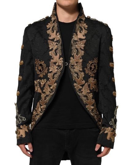 Dolce & Gabbana Black Brocade Embroidery Men Coat Jacket