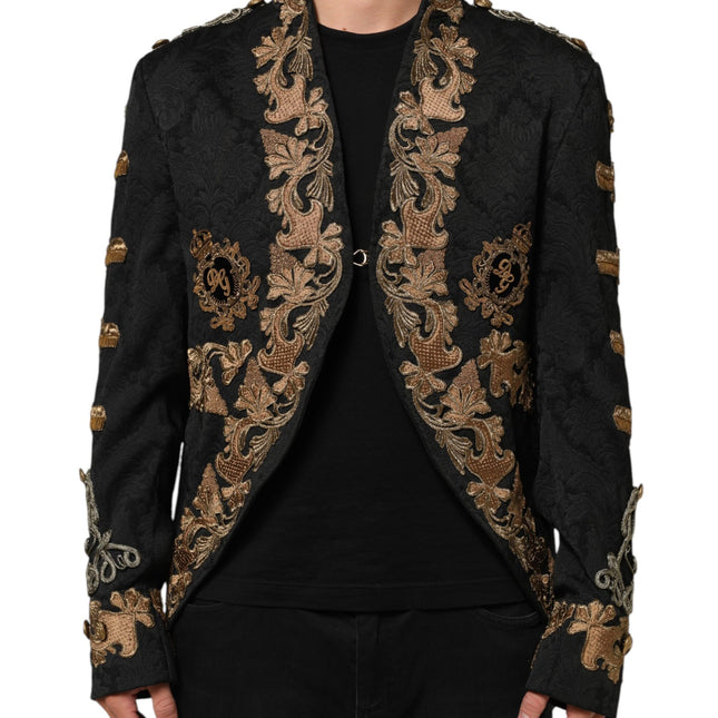 Dolce & Gabbana Black Brocade Embroidery Men Coat Jacket