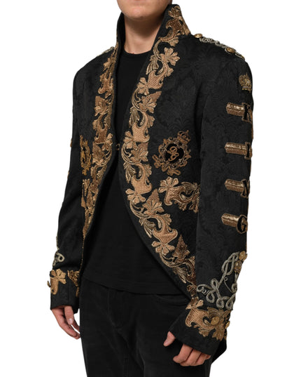 Dolce & Gabbana Black Brocade Embroidery Men Coat Jacket