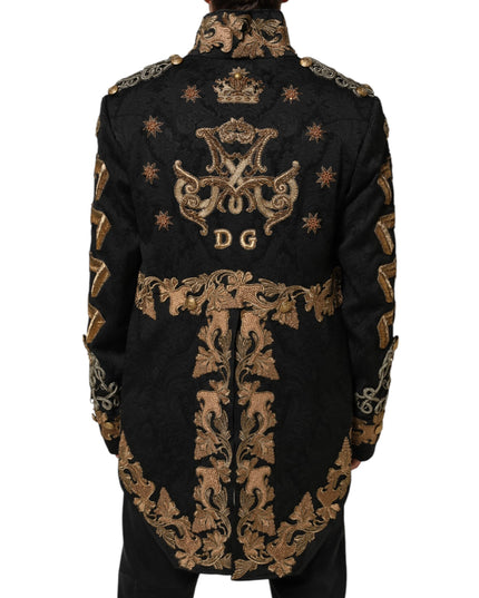 Dolce & Gabbana Black Brocade Embroidery Men Coat Jacket