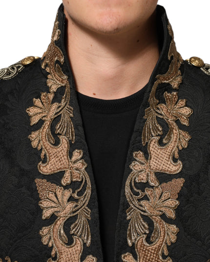 Dolce & Gabbana Black Brocade Embroidery Men Coat Jacket