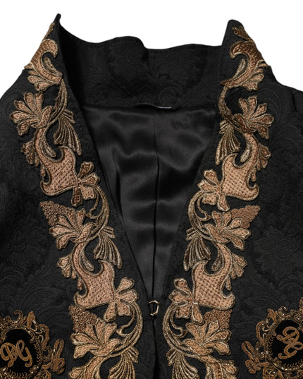 Dolce & Gabbana Black Brocade Embroidery Men Coat Jacket