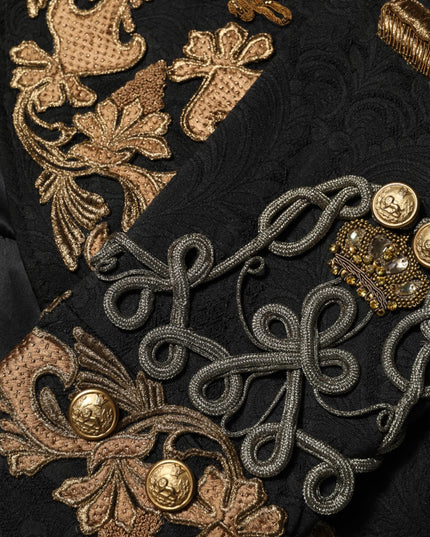 Dolce & Gabbana Black Brocade Embroidery Men Coat Jacket