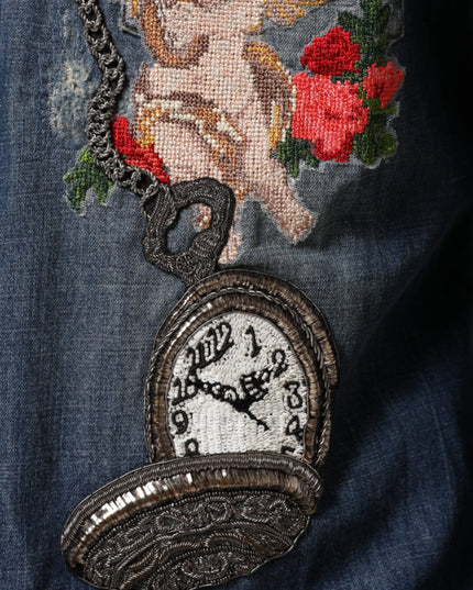 Dolce & Gabbana Blue Angel Patch Denim Buttoned Down Men Shirt