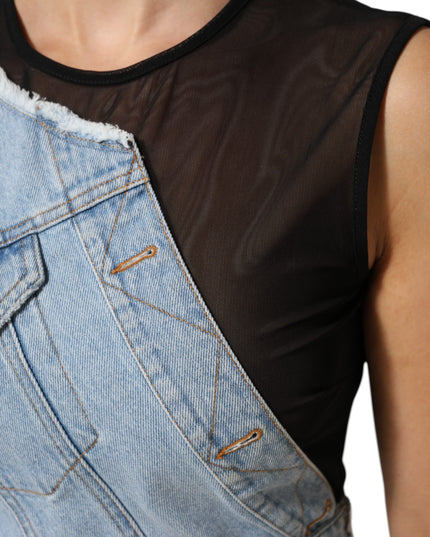 Dolce & Gabbana Blue Nylon Patchwork Denim Sheath Mini Dress