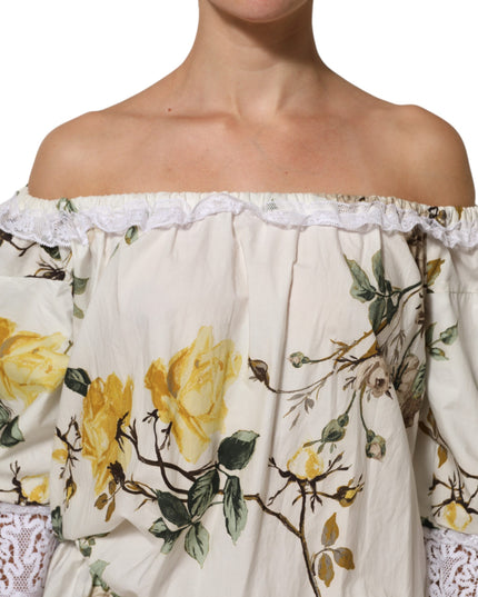 Dolce & Gabbana White Floral Lace Off Shoulder Mini Dress