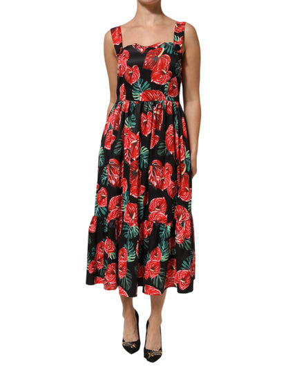 Dolce & Gabbana Multicolor Floral Cotton Poplin Midi Dress